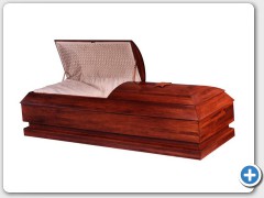Arlington -  Eastern Poplar Orthodox casket, no handles, solid wood bottom, Starlight Crepe interior, Star of David, recessed hand grips.