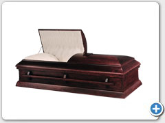 Derry - Hardwood Poplar casket, Mahogany stained-high gloss finish, woodbar handle, Star of David, solid wood bottom, interior Crepe Rose tan material.