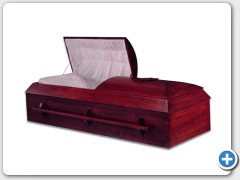 Tilton - Mahogany finished Cottonwood, Orthodox casket, composition bottom, interior Eggshell colored Crepe material.